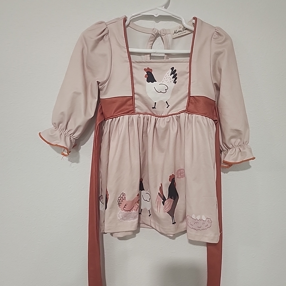 Marie Nicole Toddler 3XS (18mth) Long Sleeve Beige Chicken Dress With Tie